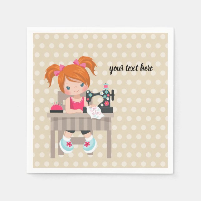 Serviette En Papier Fille à coudre (Devant)