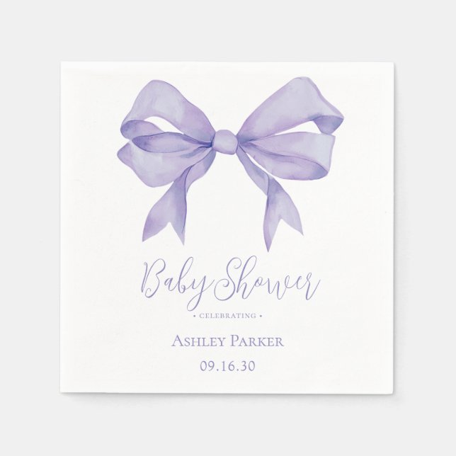 Serviette En Papier Fille à l'arc violet Baby Shower (Devant)