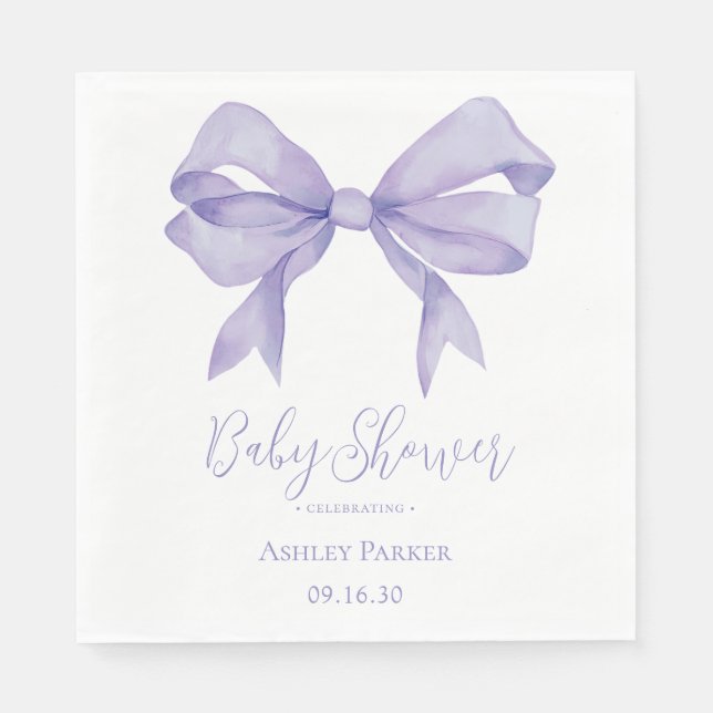 Serviette En Papier Fille à l'arc violet Baby Shower (Devant)