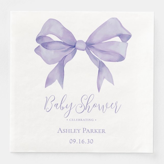 Serviette En Papier Fille à l'arc violet Baby Shower (Devant)