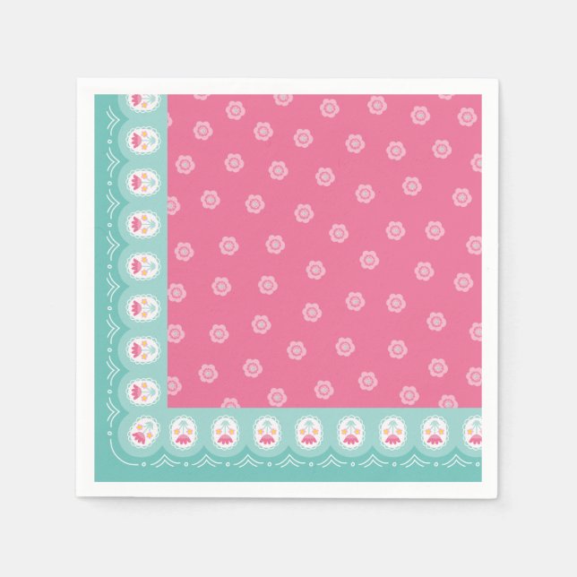 Serviette En Papier Fille à motifs floraux rose Anniversaire (Devant)