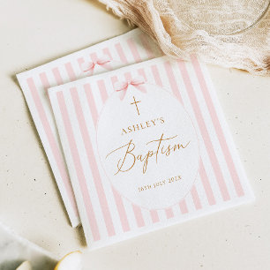 Serviette En Papier Fille à rayures roses baptême