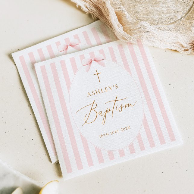 Serviette En Papier Fille à rayures roses baptême (Créateur téléchargé)