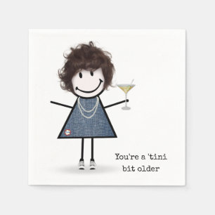 Serviette En Papier Fille à silhouette d'anniversaire avec Martini