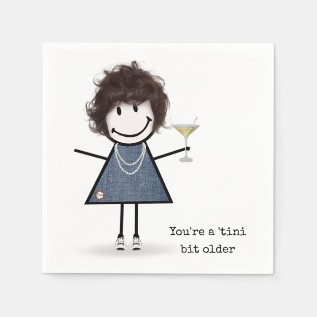 Serviette En Papier Fille à silhouette d'anniversaire avec Martini (Devant)