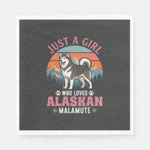 Serviette En Papier Fille Alaskan Malamute Chien Rétro Coucher de sole
