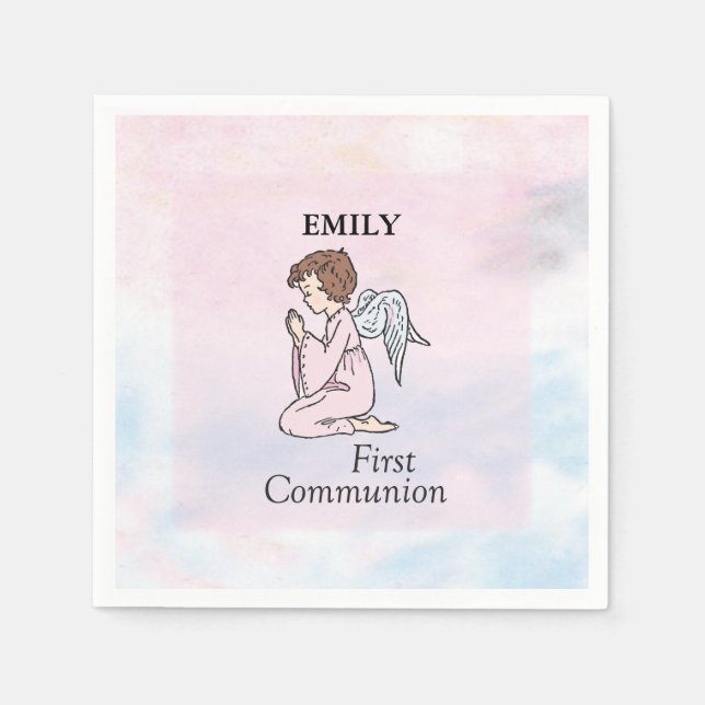 Serviette En Papier Fille, ange de première communion (Devant)