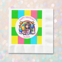 Fille Anime Coloré Art Pop Anniversaire Personnali