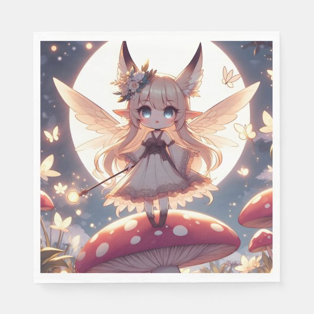 Serviette En Papier Fille Anime Pixie Hippie Lune Fée (Devant)
