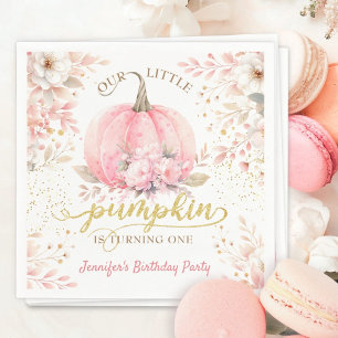 Serviette En Papier Fille anniversaire 1 an glitter or floral citrouil