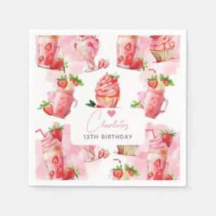 Serviette En Papier Fille Anniversaire Fraise Milkshake Personnalisé