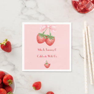 Serviette En Papier Fille anniversaire fraises roses et rouges