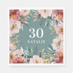 Serviette En Papier Fille aquarelle florale d'anniversaire rose chic