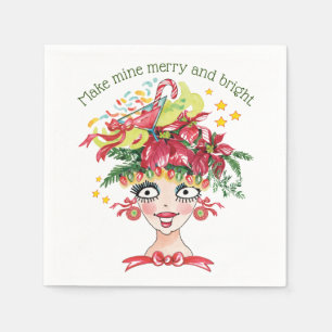 Serviette En Papier Fille Aquarelle Merry Holiday Cocktail Napkins