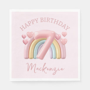 Serviette En Papier Fille arc-en-ciel 3D brillant pour 7ème anniversai