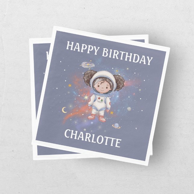 Serviette En Papier Fille astronaute dans l'espace pour son anniversai (Créateur téléchargé)