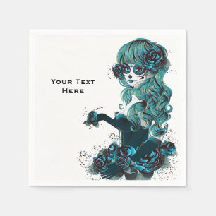 Serviette En Papier Fille au maquillage de crâne en sucre du Jour des 