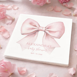 Serviette En Papier Fille au Ruban Rose Baby Shower Aquarelle Coquette