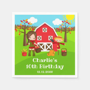 Serviette En Papier Fille aux cheveux bruns d'anniversaire de la ferme