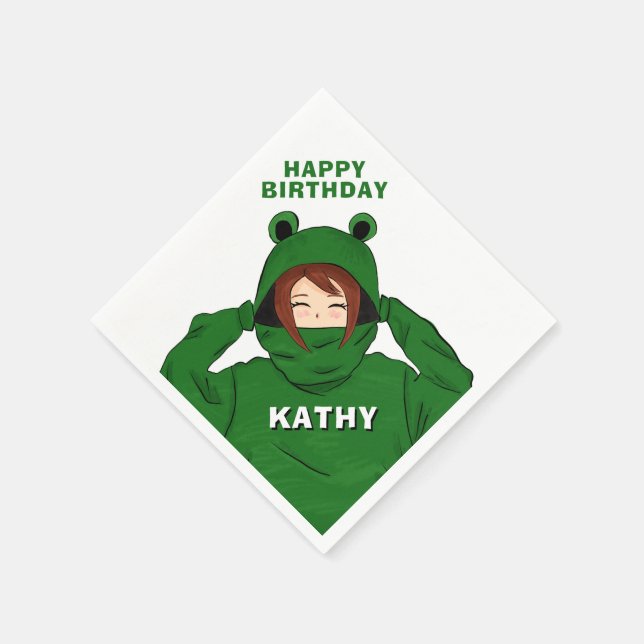 Serviette En Papier Fille avec grenouille verte Hoody Dessin Anniversa (Coin)