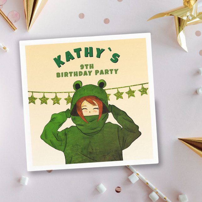 Serviette En Papier Fille avec grenouille verte Sweat - shirt à capuch (Créateur téléchargé)