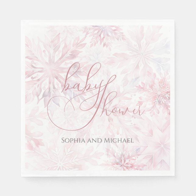 Serviette En Papier Fille Baby shower d'hiver Feu de neige rose (Devant)