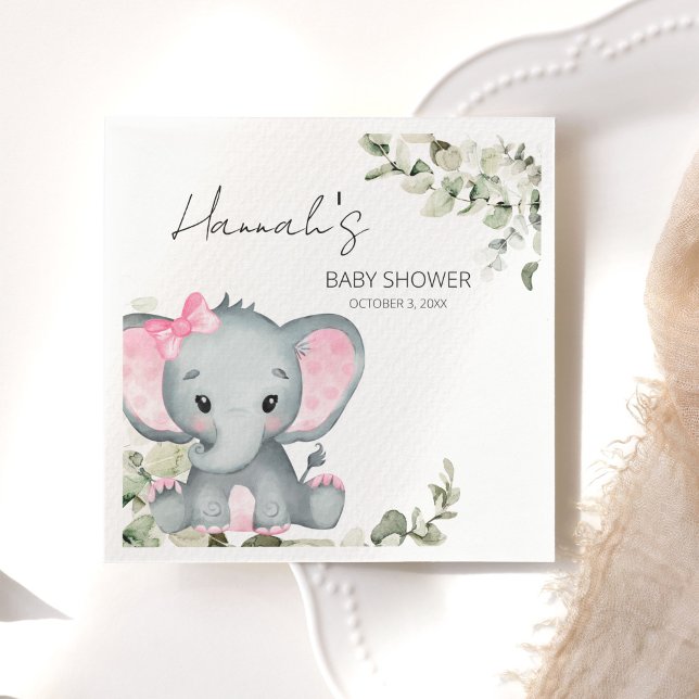 Serviette En Papier Fille Baby shower Eléphant Rose (Créateur téléchargé)