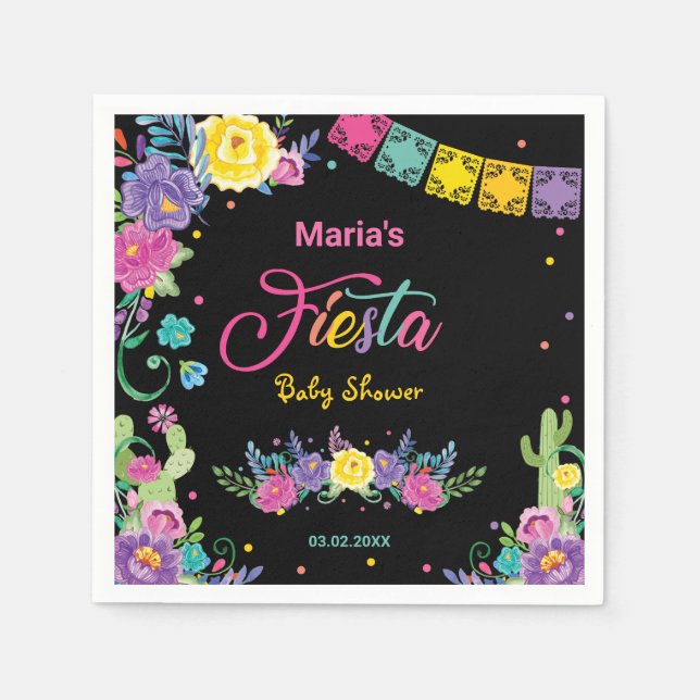 Serviette En Papier Fille Baby shower Floral Mexicaine Vibrant (Devant)