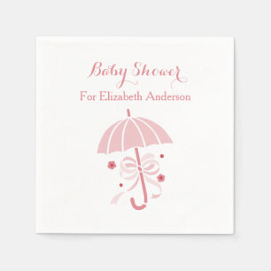 Serviette En Papier Fille Baby shower Mignonne Parapluie Rose Avec Bow