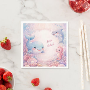 Serviette En Papier Fille Baby Shower Rose Océan Fête Baleine Dauphin