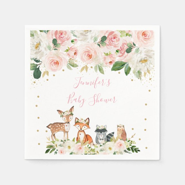 Serviette En Papier Fille Baby shower Woodland Blush Floral (Devant)