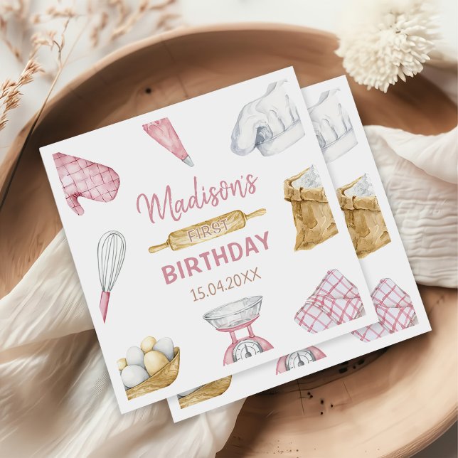 Serviette En Papier Fille Baking Cuisine 1er anniversaire fête (Créateur téléchargé)
