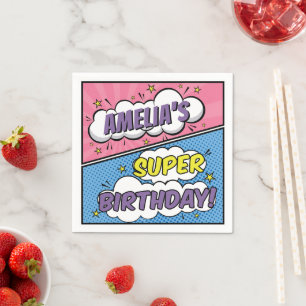 Serviette En Papier Fille Bande Dessinée Style Super-héroïne Joyeux An