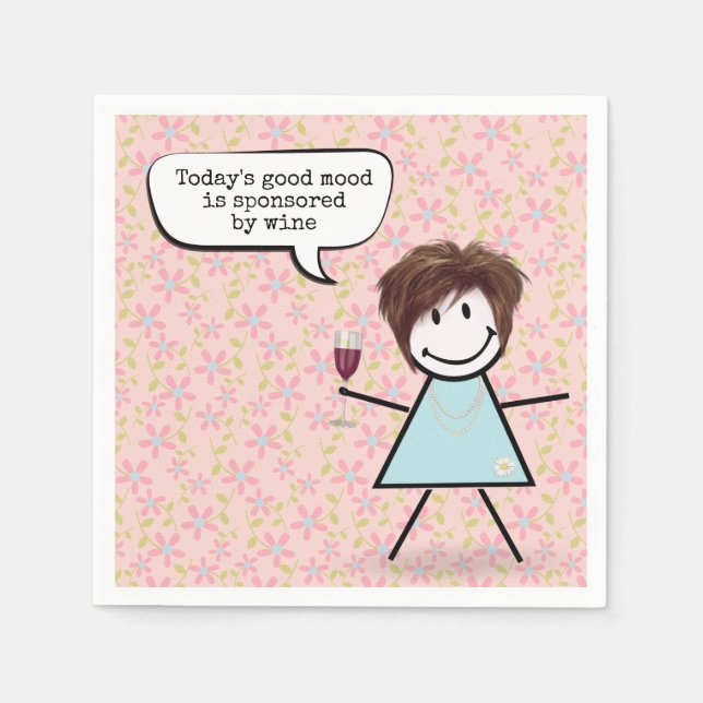 Serviette En Papier Fille Bâton Avec Verre à Vin  (Devant)
