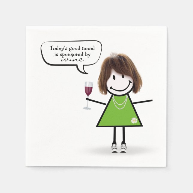 Serviette En Papier Fille Bâton en Baskets avec du Vin (Devant)