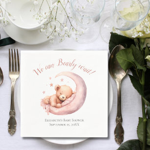 Serviette En Papier Fille Bébé Ours Rose Lune À peine attendre Baby Sh