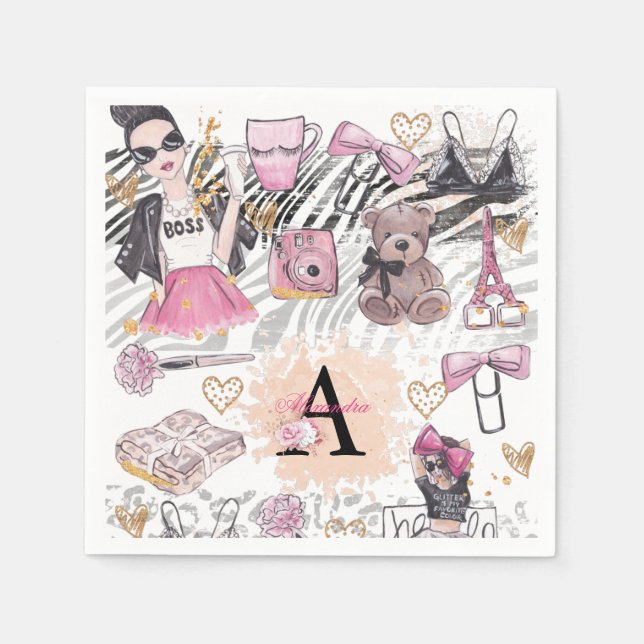 Serviette En Papier Fille Boss Luxury Zebra Rose Noir (Devant)