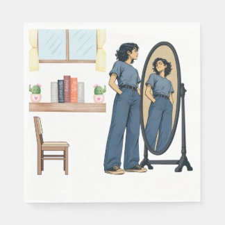 Serviette En Papier Fille Confiante - Reflet dans le Miroir - Anime & 