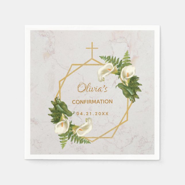 Serviette En Papier Fille confirmation marbre or lis calla floral (Devant)