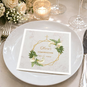 Serviette En Papier Fille Confirmation Marbre Or Lys Callas Floral