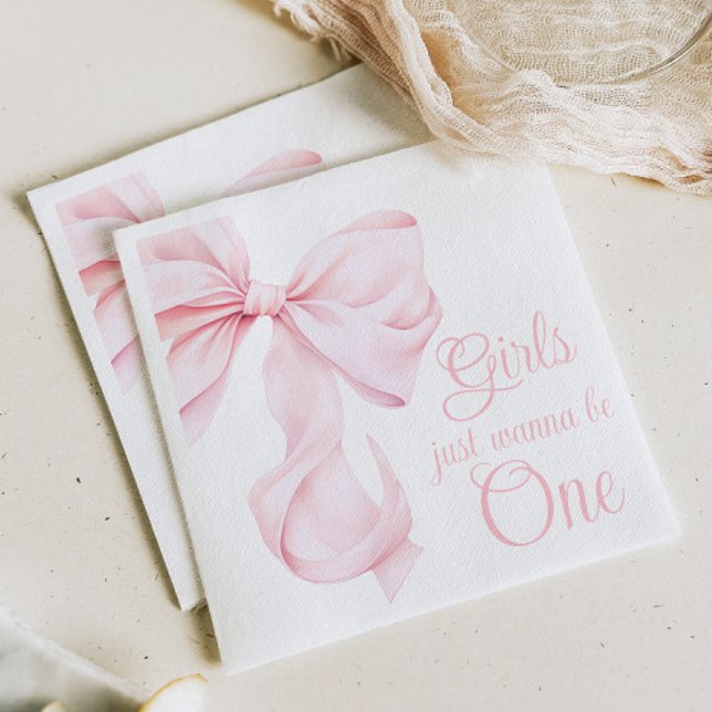 Serviette En Papier Fille Coquette Ruban Rose 1er Anniversaire (Créateur téléchargé)