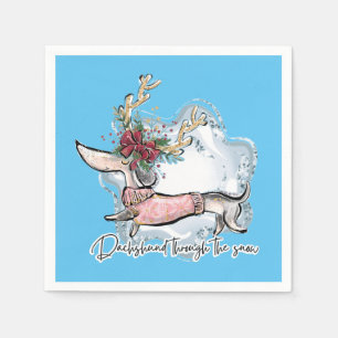 Serviette En Papier Fille Dachshund À Travers La Neige
