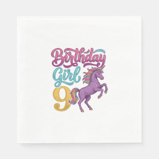 Serviette En Papier Fille d'anniversaire 9 Licorne Dessin de gravure v