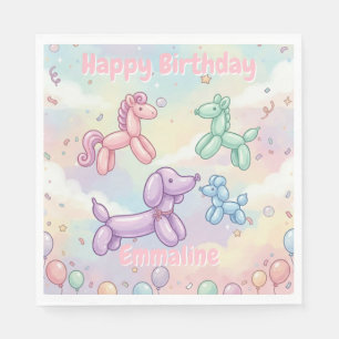 Serviette En Papier Fille d'anniversaire d'animal de ballon pastel mig