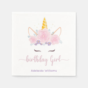 Serviette En Papier Fille d'anniversaire licorne