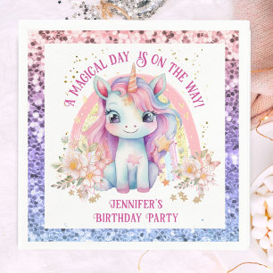 Serviette En Papier Fille d'anniversaire licorne rose paillettes arc-e
