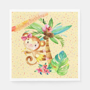 Serviette En Papier Fille d'anniversaire, mignon petit singe