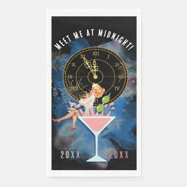 Serviette En Papier Fille dans un verre Martini Nouvel An (Devant)