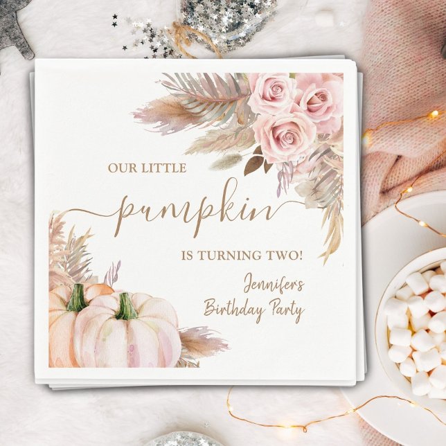 Serviette En Papier Fille d'automne rose Boho anniversaire citrouille (Créateur téléchargé)