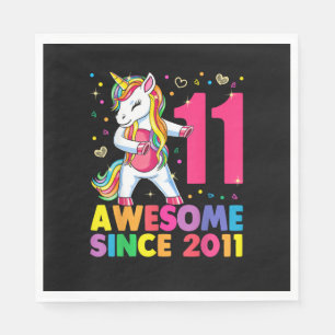 Serviette En Papier Fille de 11 ans Licorne Flossing Anniversaire 11 a